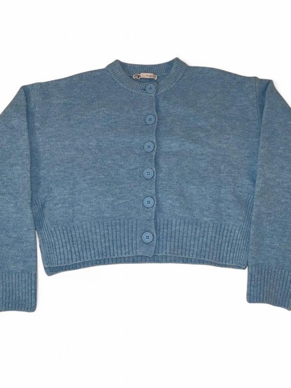 ZARA Sky Blue Cropped Knit Cardigan Size Large